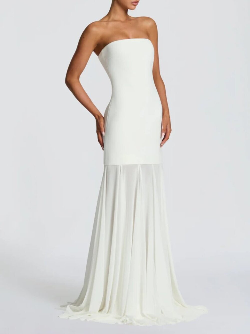 Never Worn White Merritt Gown with Sheer Overlay